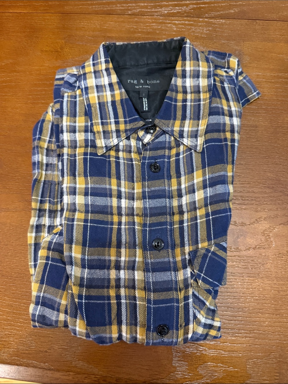 rag & bone Navy and Mustard Plaid Button-Down Flannel Shirt